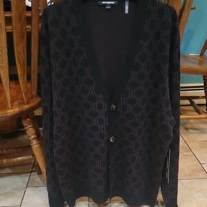NWT KARL LAGERFELD  Men's Black and Purple Patterned Cardigan